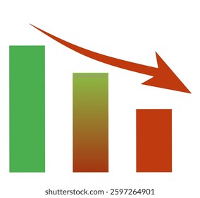 A bar chart showing a downward trend, with a red arrow emphasizing the decline