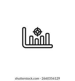 A bar chart shows fluctuating values, with a target or bullseye positioned above the highest bar, symbolizing reaching goals, achieving targets, or successful performance.