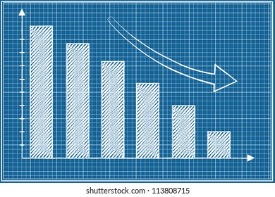 Bar chart sketched on blueprint vector