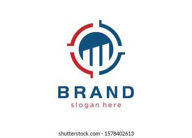bar chart with target circle for icon or logo design concept ready to use