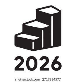 un gráfico de barras con tres barras ascendentes, cada una representando un año diferente. Debajo de la tabla, el año '2026' se muestra de manera prominente. Esto sugiere una proyección o predicción para el año 2026, posiblemente indicando un crecimiento o una tendencia al alza en una métrica particular.