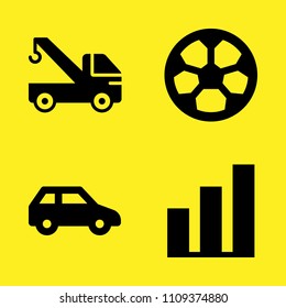 bar chart, three door car, crane and football vector icon set. Sample icons set for web and graphic design