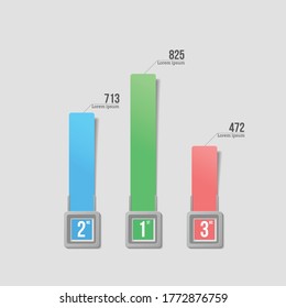 Bar Chart Top 3 Rank Infographic, papercut style with realistic 3d object vector graphic