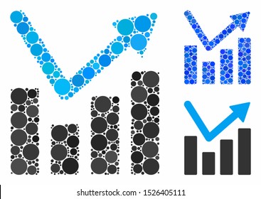 Bar chart trend composition for bar chart trend icon of circle elements in variable sizes and color tints. Vector circle elements are combined into blue composition.