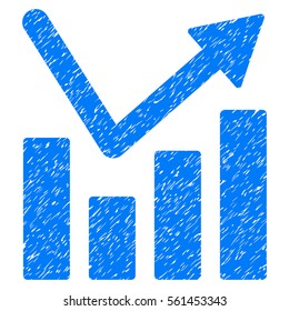 Bar Chart Trend grainy textured icon for overlay watermark stamps. Flat symbol with scratched texture. Dotted vector blue ink rubber seal stamp with grunge design on a white background.