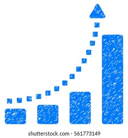 Bar Chart Trend grainy textured icon for overlay watermark stamps. Flat symbol with scratched texture. Dotted vector blue ink rubber seal stamp with grunge design. Designed with square dots.