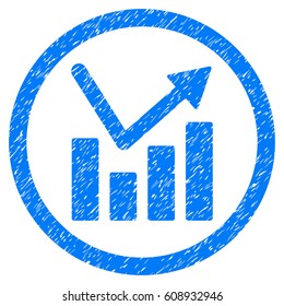 Bar Chart Trend grainy textured icon inside circle for overlay watermark stamps. Flat symbol with dirty texture. Circled vector blue rubber seal stamp with grunge design.