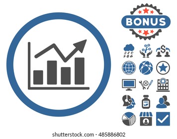 Bar Chart Trend icon with bonus pictures. Vector illustration style is flat iconic bicolor symbols, cobalt and gray colors, white background.