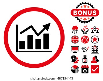 Bar Chart Trend icon with bonus images. Vector illustration style is flat iconic bicolor symbols, intensive red and black colors, white background.