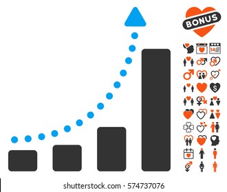 Bar Chart Trend icon with bonus marriage design elements. Vector illustration style is flat iconic elements for web design, app user interfaces.