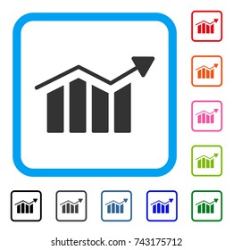 Bar Chart Trend icon. Flat gray iconic symbol in a light blue rounded frame. Black, gray, green, blue, red, orange color additional versions of Bar Chart Trend vector. Designed for web and app UI.