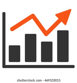 Bar Chart Trend icon. Vector style is bicolor flat iconic symbol with rounded angles, orange and gray colors, white background.