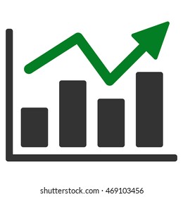 Bar Chart Trend icon. Vector style is bicolor flat iconic symbol with rounded angles, green and gray colors, white background.