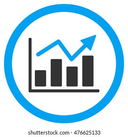 Bar Chart Trend rounded icon. Vector illustration style is flat iconic bicolor symbol, blue and gray colors, white background.