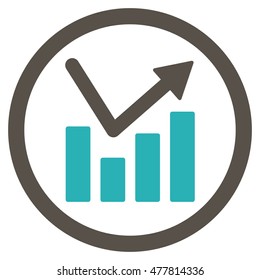 Bar Chart Trend rounded icon. Vector illustration style is flat iconic bicolor symbol, grey and cyan colors, white background.