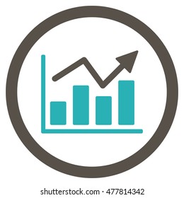 Bar Chart Trend rounded icon. Vector illustration style is flat iconic bicolor symbol, grey and cyan colors, white background.