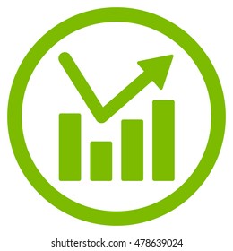 Bar Chart Trend rounded icon. Vector illustration style is flat iconic symbol, eco green color, white background.