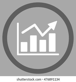 Bar Chart Trend vector bicolor rounded icon. Image style is a flat icon symbol inside a circle, dark gray and white colors, silver background.