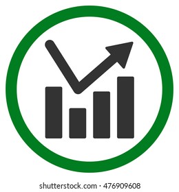 Bar Chart Trend vector bicolor rounded icon. Image style is a flat icon symbol inside a circle, green and gray colors, white background.
