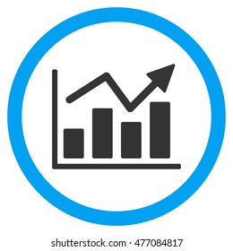 Bar Chart Trend vector bicolor rounded icon. Image style is a flat icon symbol inside a circle, blue and gray colors, white background.