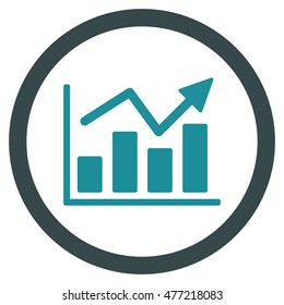 Bar Chart Trend vector bicolor rounded icon. Image style is a flat icon symbol inside a circle, soft blue colors, white background.