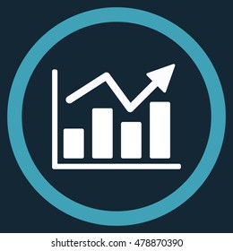 Bar Chart Trend vector bicolor rounded icon. Image style is a flat icon symbol inside a circle, blue and white colors, dark blue background.