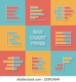 Bar chart types - Set of Infographic Elements. Collection in flat design style for presentation, booklet, website etc. Vector illustration
