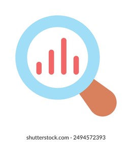 Bar chart under magnifier depicting vector design of business analysis