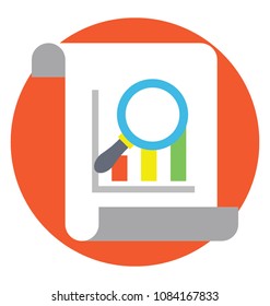 
A bar chart under magnifier, project growth analysis flat icon
