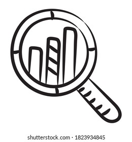 Bar Chart Under Magnifying Glass, Hand Drawn Design Of Data Analysis 