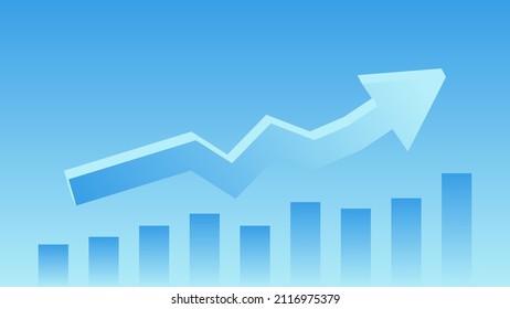 bar chart with uptrend arrow. business and financial statistics symbol on blue background
