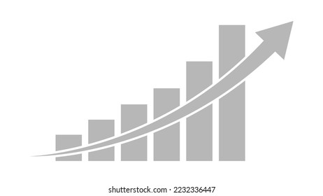 gráfico de barras con flecha de tendencia ascendente aislado en fondo blanco