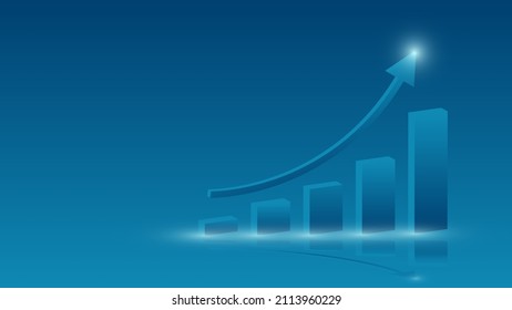 bar chart with uptrend arrow line show business growth profit or success financial management on blue background with copy space