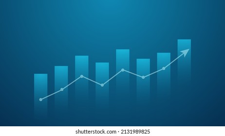 bar chart with uptrend arrow on green lighting background with copy space. business growth and financial planning effectiveness concept