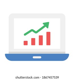 
Bar chart with upward arrow inside laptop depicting online data analytics icon
