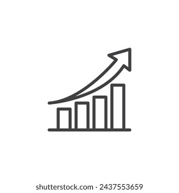 Bar chart with upward arrow line icon. linear style sign for mobile concept and web design. Progress chart outline vector icon. Symbol, logo illustration. Vector graphics