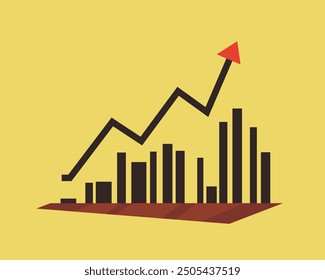 Bar Chart with Upward Arrow on Yellow