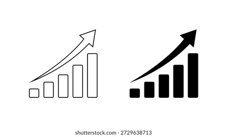 Bar chart with upward arrow outline and solid fill