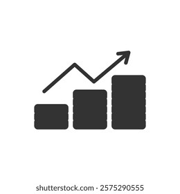 Bar chart with upward arrow solid icon. Vector illustration