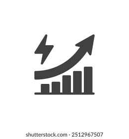 Gráfico de barras com um ícone de vetor de seta para cima. sinal plano preenchido para conceito móvel e design da Web. Ícone de glifo de Eficiência de Energia. Símbolo, ilustração de logotipo. Gráficos vetoriais