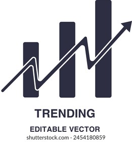 Bar chart upward trend. Growing graph . Vector illustration. Profit Chart or graph vector image or clip art. Graph trending upwards, Arrow pointing up on graph. Art and Illustration