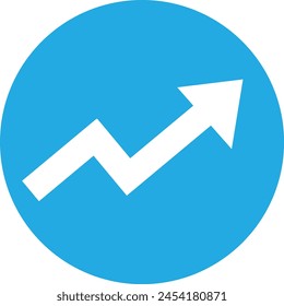 Bar chart upward trend. Growing graph . Vector illustration. Profit Chart or graph vector image or clip art. Graph trending upwards, Arrow pointing up on graph. Art and Illustration