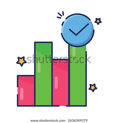 A bar chart with an upward trend line and checkmark, symbolizing progress, success, and business growth.