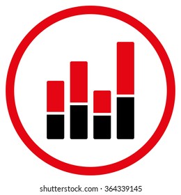 Bar Chart vector icon. Style is bicolor flat circled symbol, intensive red and black colors, rounded angles, white background.