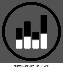 Bar Chart vector icon. Style is bicolor flat circled symbol, black and white colors, rounded angles, gray background.