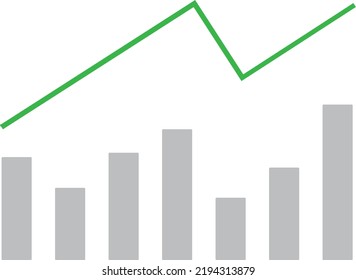 Bar chart vector illustration in trendy flat style. Graph icon with green grey colors showing up. Symbol for Success and Profit.