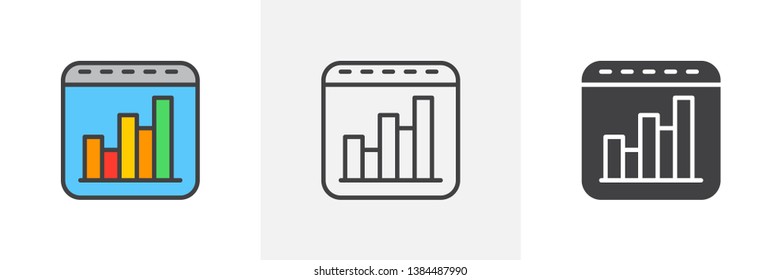 Bar chart, website page icon. Line, glyph and filled outline colorful version, Analytics business presentation outline and filled vector sign. Symbol, logo illustration. Different style icons set. 