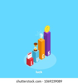bar charts and business icons on them, isometric image