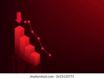 Bar charts with downward arrows indicate losses, declining profits, or a downward trend in the economy due to tax increases and interest rates by major powers.