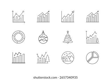 Gráficos de barras gráficos de líneas gráficos circulares e iconos de Navidad